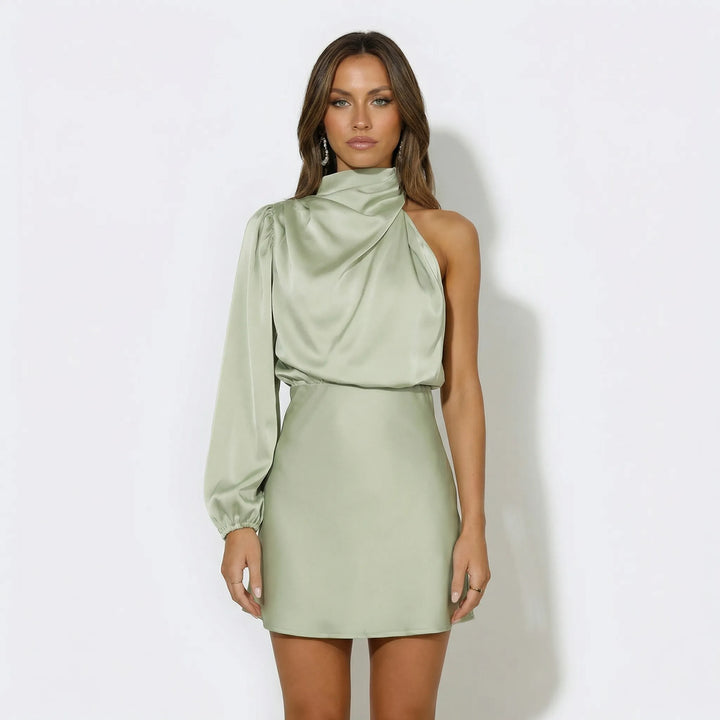 Klaudia | Satynowa Sukienka Mini One Shoulder Luxe