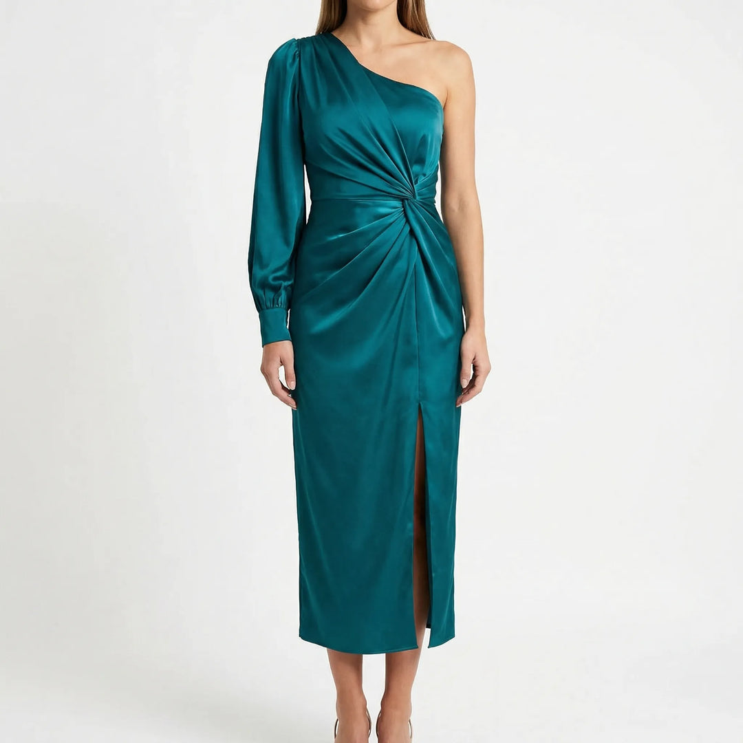 Olena | Satynowa Sukienka Maxi One Shoulder Twist