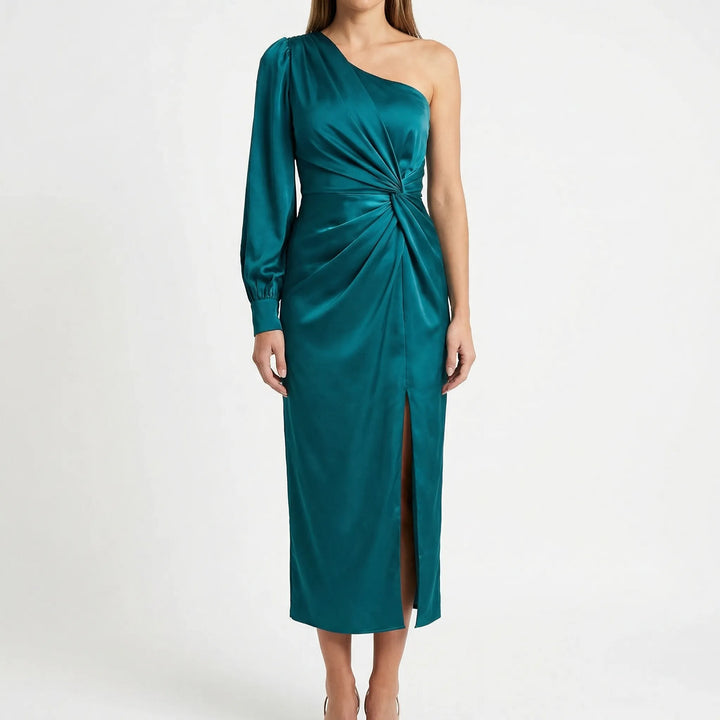 Olena | Satynowa Sukienka Maxi One Shoulder Twist