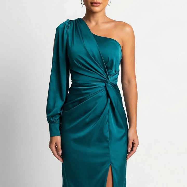 Olena | Satynowa Sukienka Maxi One Shoulder Twist