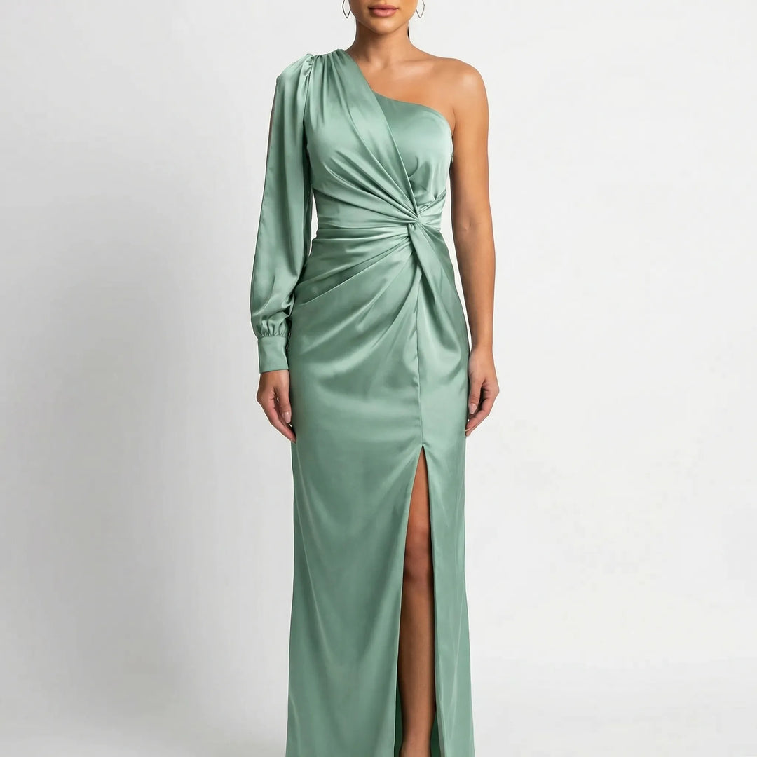 Olena | Satynowa Sukienka Maxi One Shoulder Twist