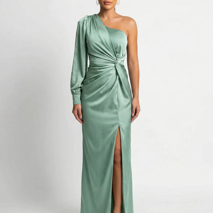 Olena | Satynowa Sukienka Maxi One Shoulder Twist