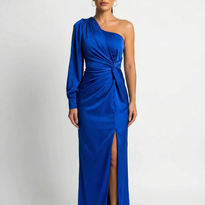 Olena | Satynowa Sukienka Maxi One Shoulder Twist