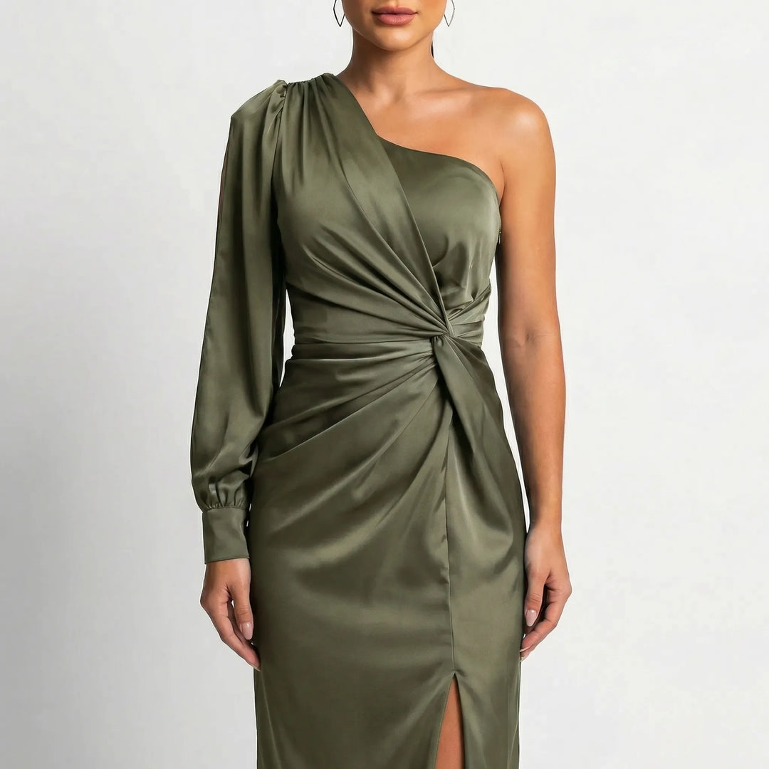 Olena | Satynowa Sukienka Maxi One Shoulder Twist