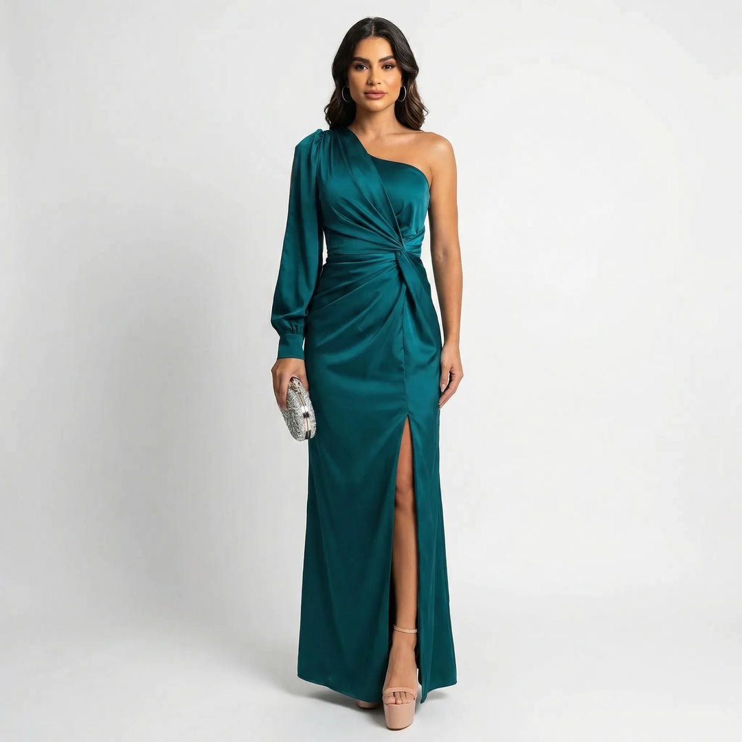 Olena | Satynowa Sukienka Maxi One Shoulder Twist
