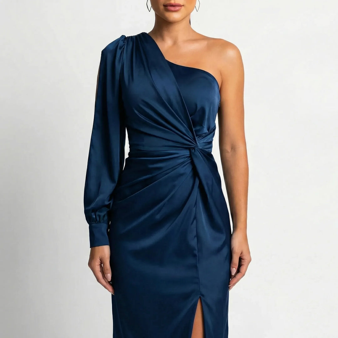 Olena | Satynowa Sukienka Maxi One Shoulder Twist