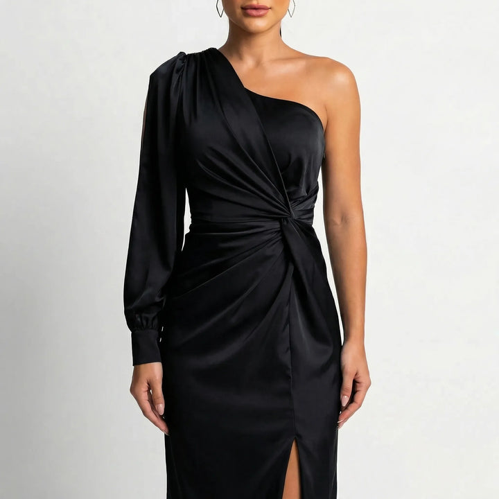 Olena | Satynowa Sukienka Maxi One Shoulder Twist