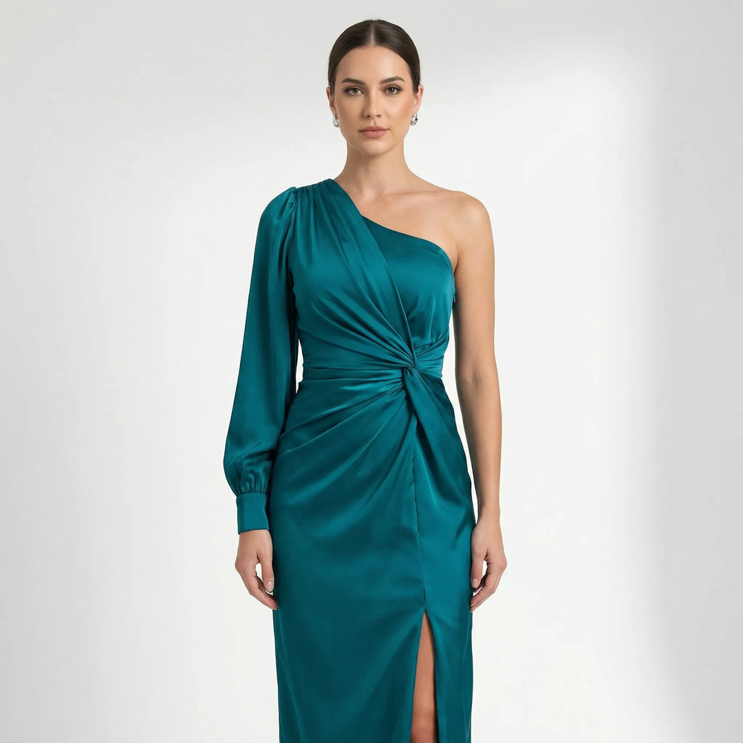 Olena | Satynowa Sukienka Maxi One Shoulder Twist