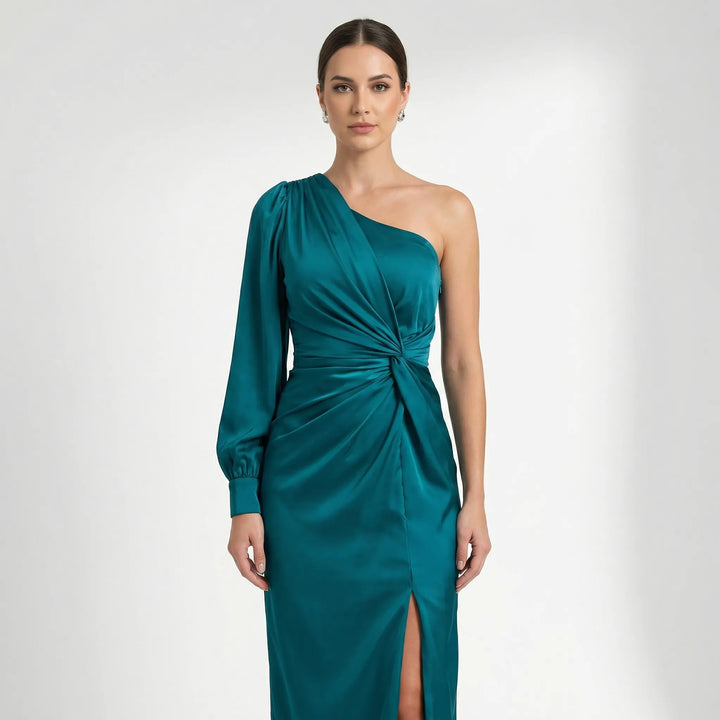 Olena | Satynowa Sukienka Maxi One Shoulder Twist