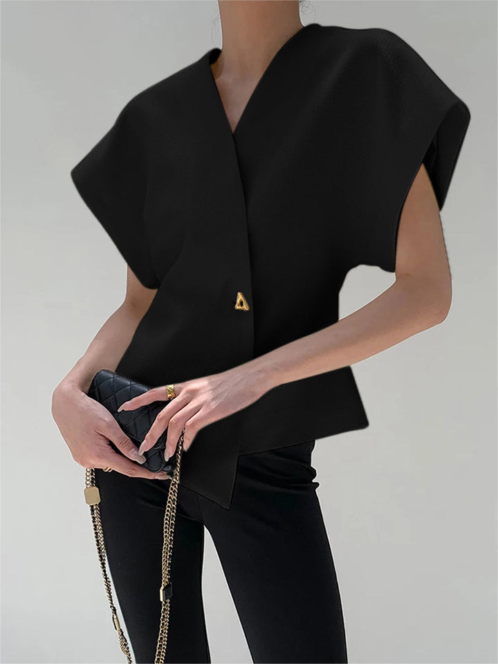 Ewa | Bluzka Damska Krótki Rękaw Asymetryczna