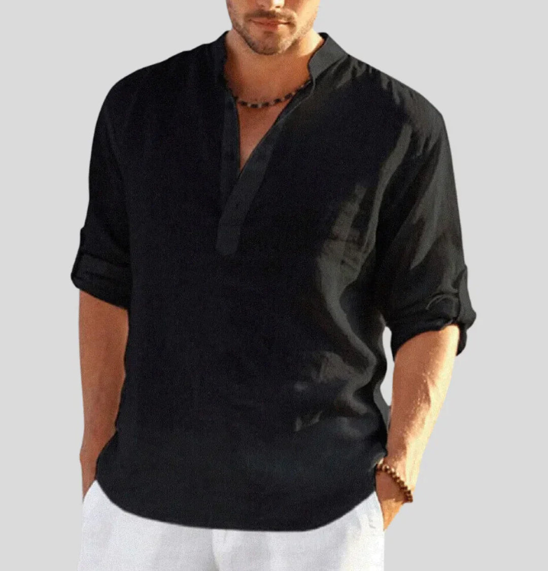 Tomasz | Koszula Męska Lniana Z Kołnierzykiem Elegancka Casualowa