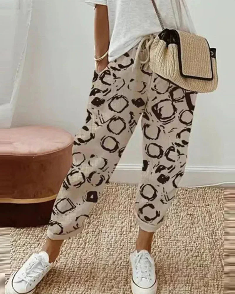 Natalia | Spodnie Damskie Lniane Z Elastycznym Pasem Casualowe Letnie