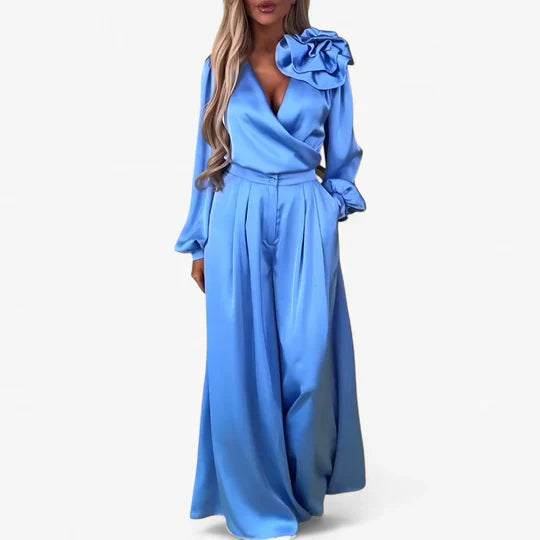 Danuta | Komplet Damski Elegancki Z Szerokimi Spodniami