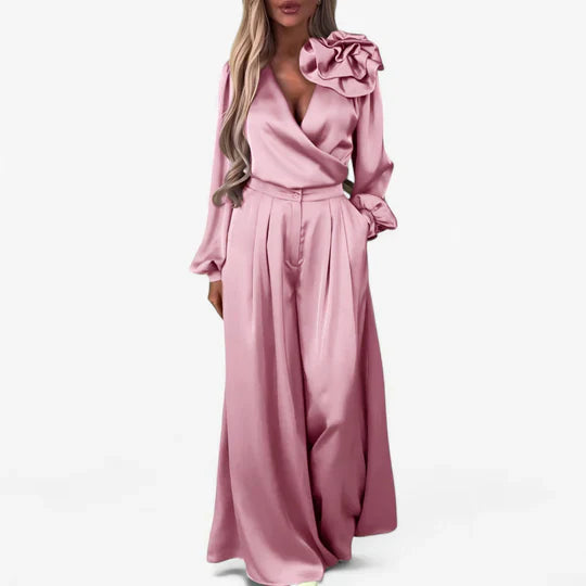 Danuta | Komplet Damski Elegancki Z Szerokimi Spodniami