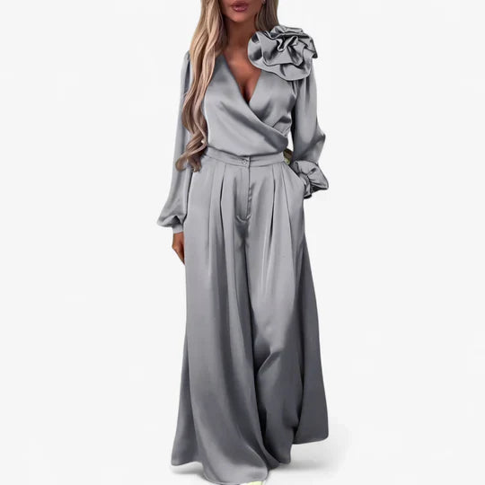 Danuta | Komplet Damski Elegancki Z Szerokimi Spodniami