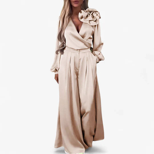 Danuta | Komplet Damski Elegancki Z Szerokimi Spodniami