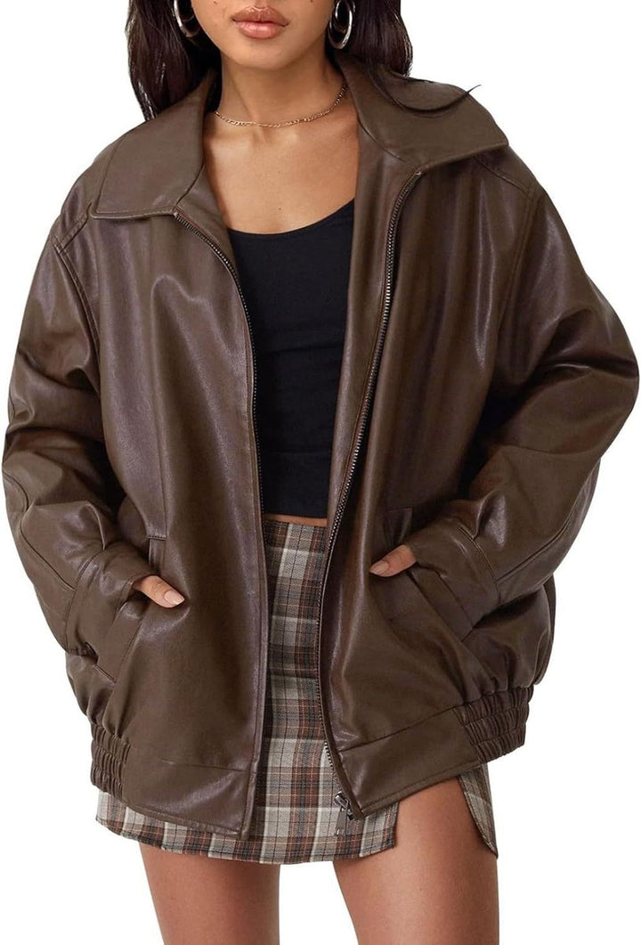 Teresa | Kurtka Bomber Damska Oversize z Ekoskóry