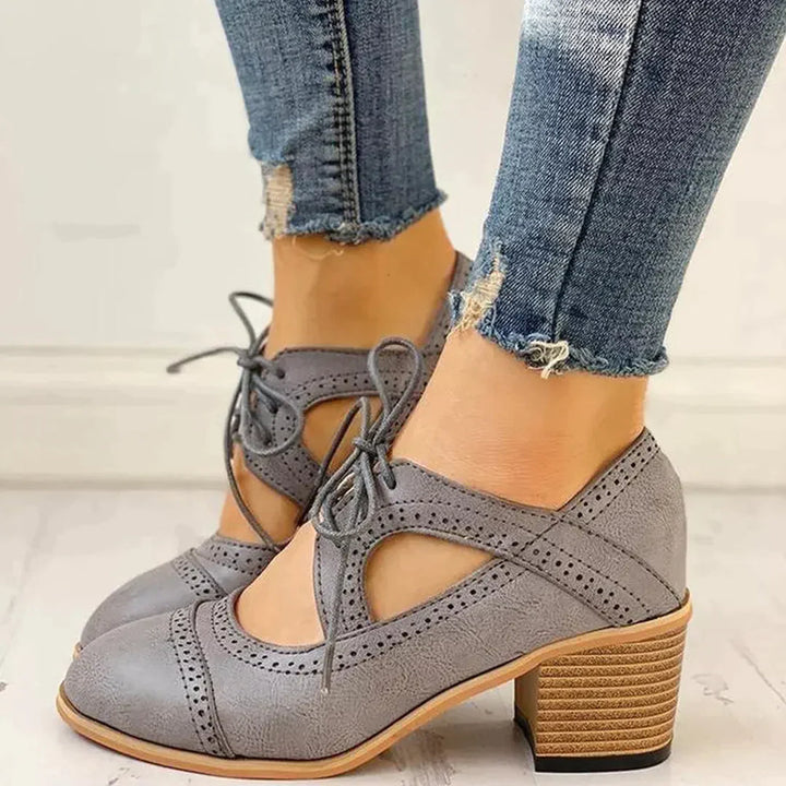 Natalia | Buty Damskie Na Obcasie T-Strap Ze Sznurowaniem Eleganckie