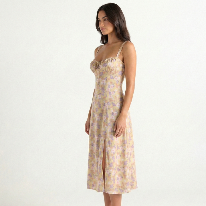 Sukienka Damska Midi Letnia Z Rozcięciem