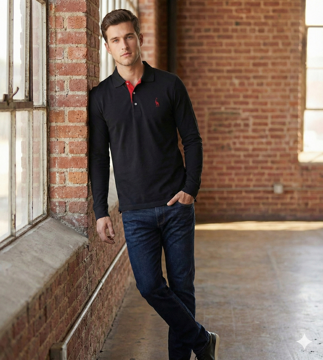Marcin | Koszulka Polo Męska Z Długim Rękawem Slim Fit Casualowa