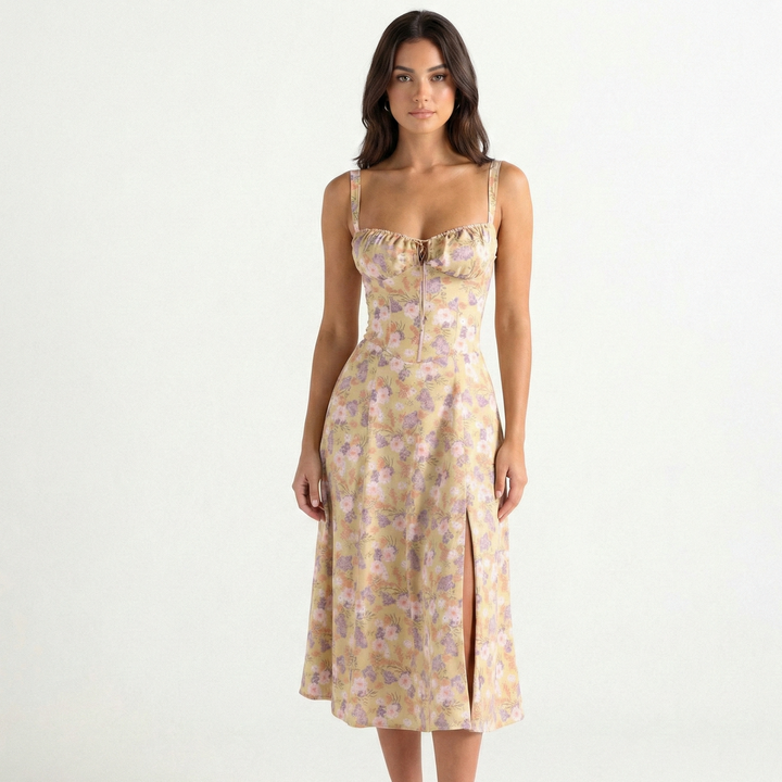 Sukienka Damska Midi Letnia Z Rozcięciem