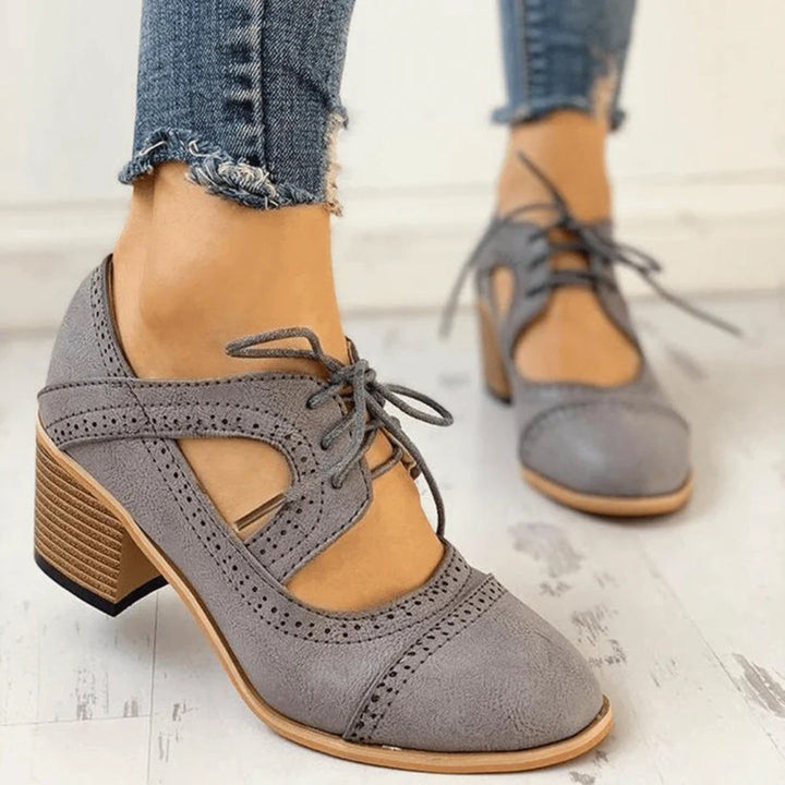 Natalia | Buty Damskie Na Obcasie T-Strap Ze Sznurowaniem Eleganckie