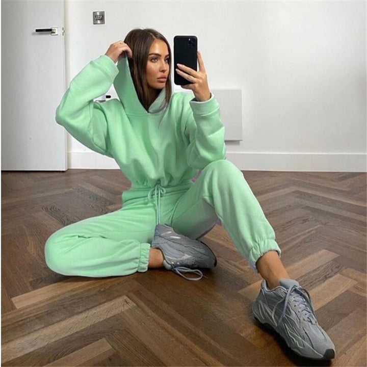 Weronika | Komplet Dresowy Damski Krótka Bluza Wysoki Stan