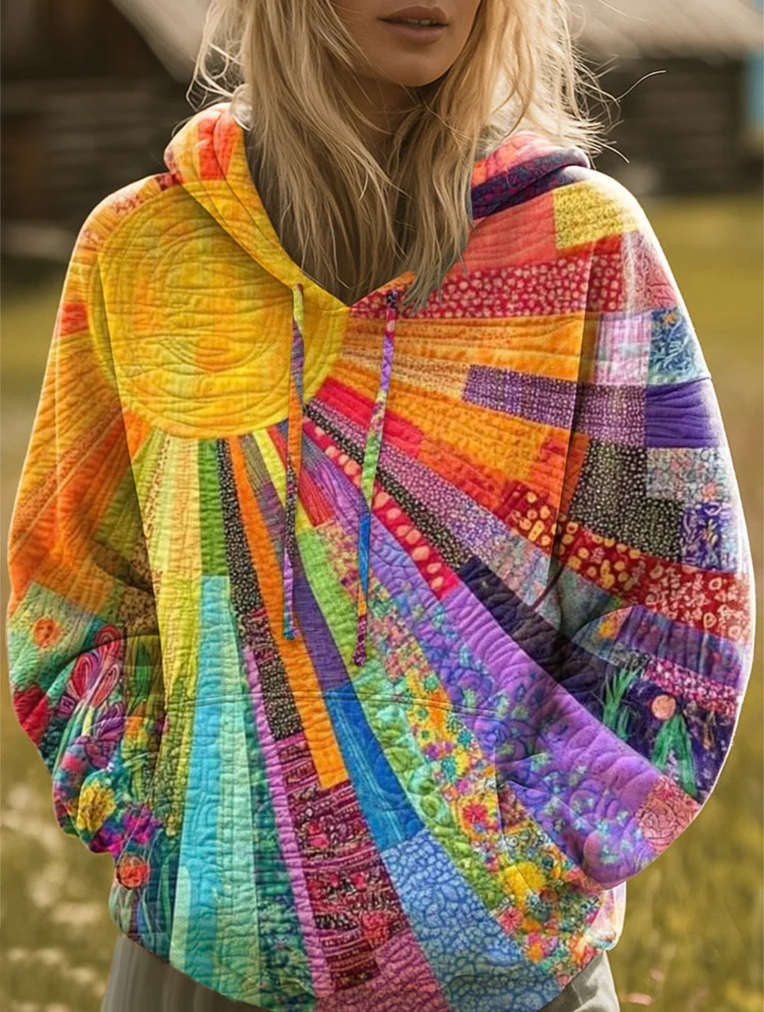 Sylwia | Bluza Damska Z Kapturem Patchwork