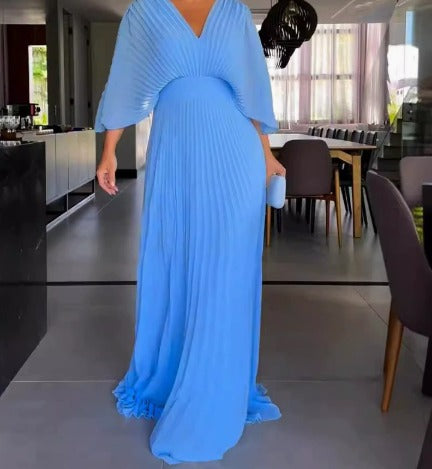 Julia | Sukienka Damska Maxi Dekolt V Plisowana