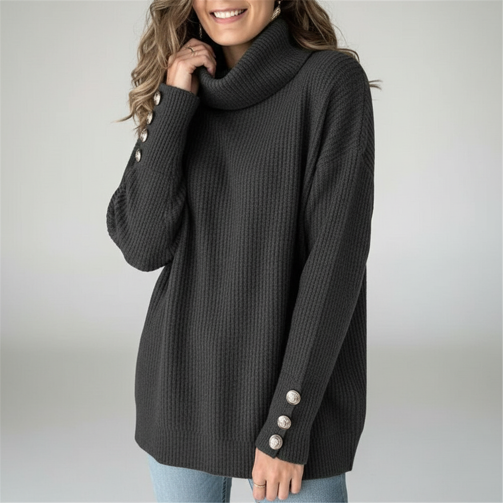 Elwira | Sweter damski z golfem i guzikami na rękawach