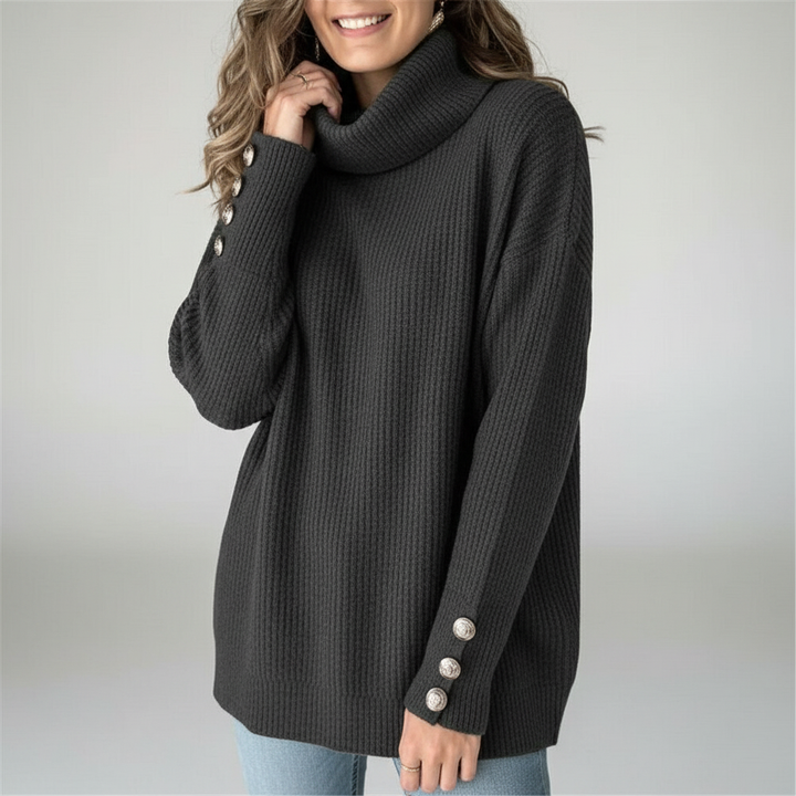 Elwira | Sweter damski z golfem i guzikami na rękawach