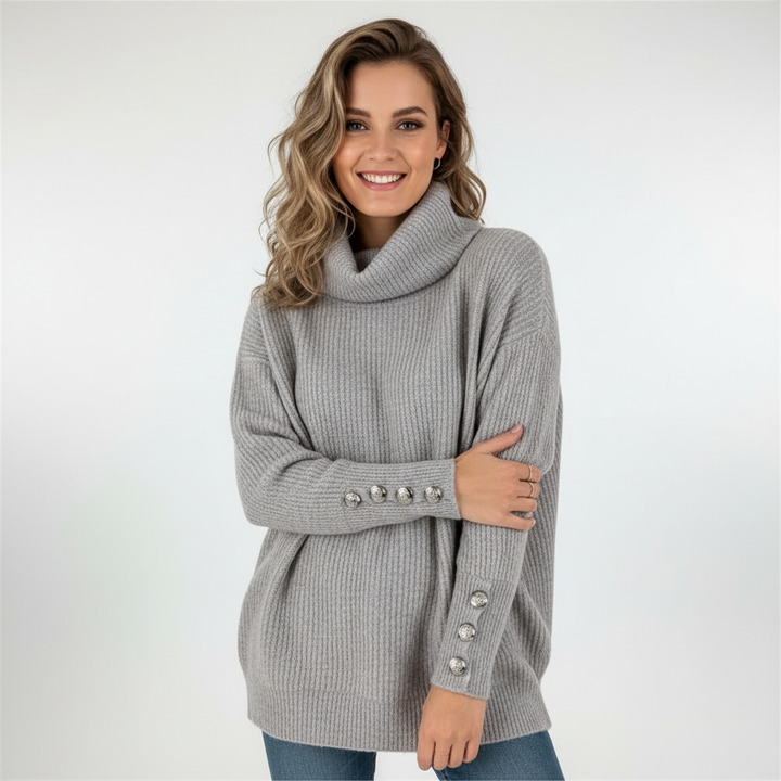 Elwira | Sweter damski z golfem i guzikami na rękawach