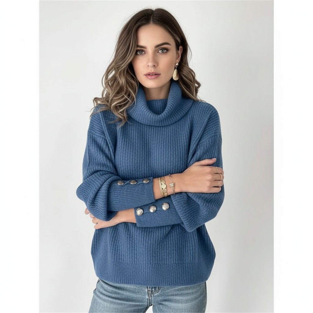 Elwira | Sweter damski z golfem i guzikami na rękawach