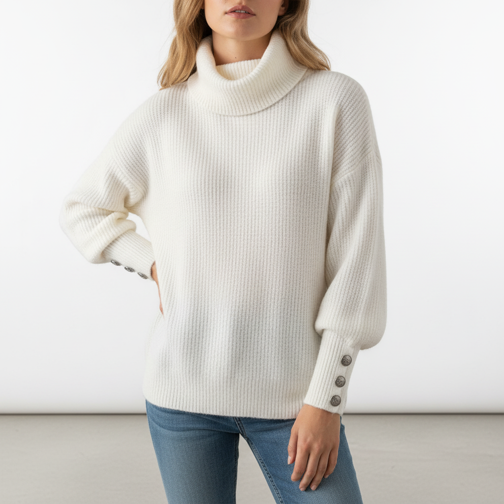 Elwira | Sweter damski z golfem i guzikami na rękawach