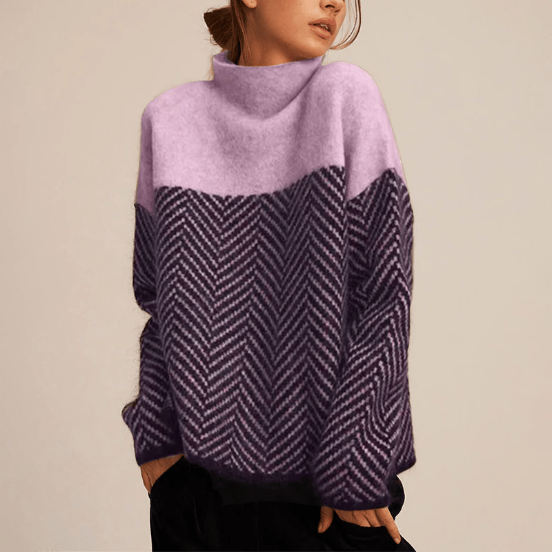 Cecylia | Sweter damski z wysokim kołnierzem i wzorem chevron