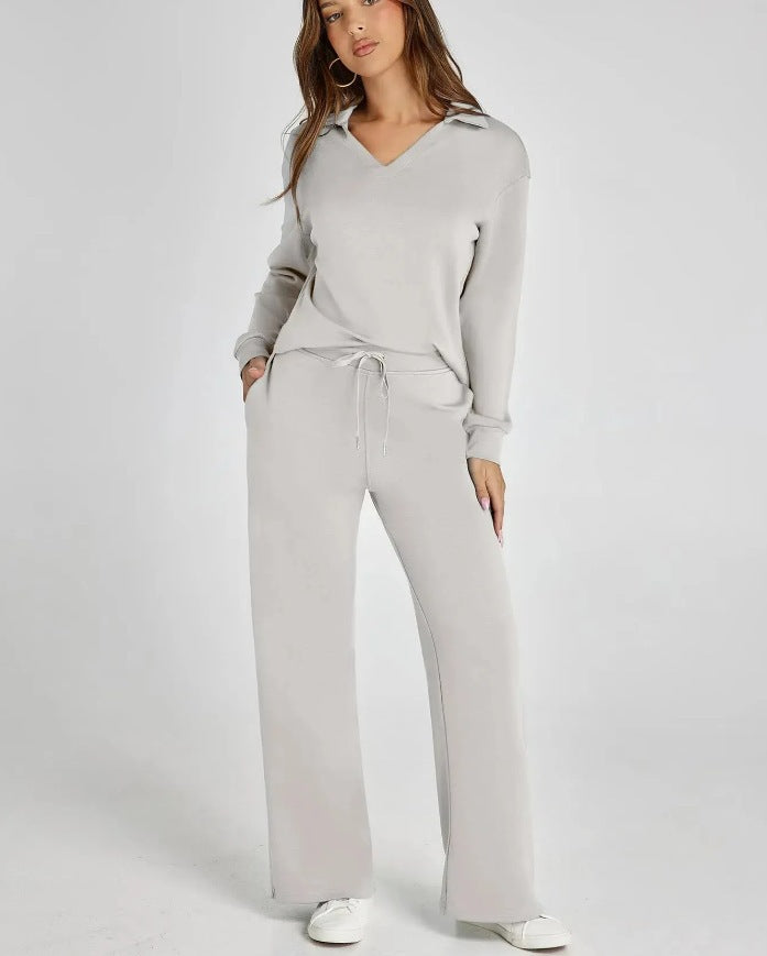 Karolina | Komplet Damski Casual Bluza Zip Spodnie Szerokie