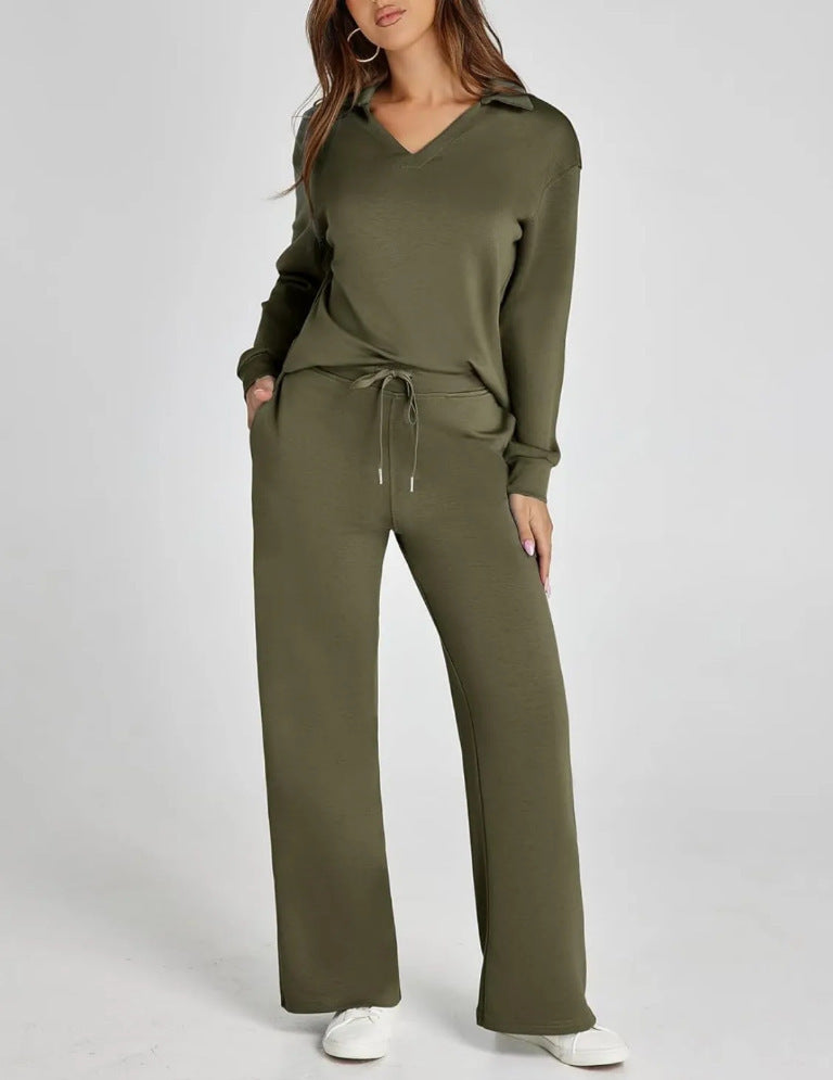 Karolina | Komplet Damski Casual Bluza Zip Spodnie Szerokie