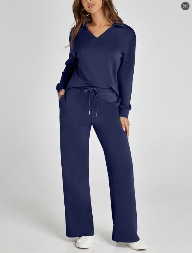 Karolina | Komplet Damski Casual Bluza Zip Spodnie Szerokie