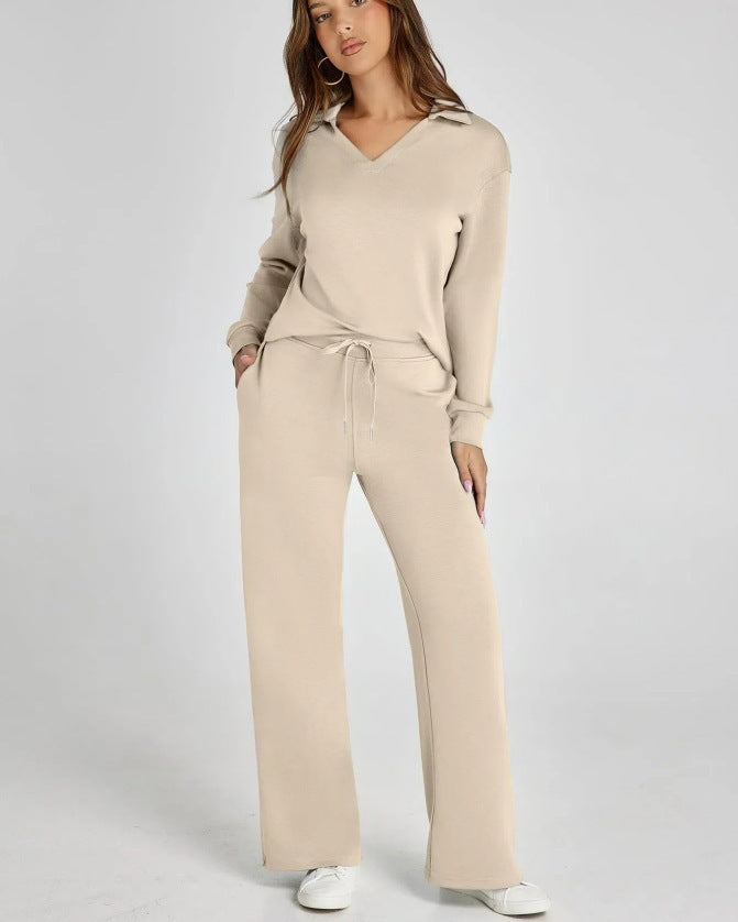 Karolina | Komplet Damski Casual Bluza Zip Spodnie Szerokie