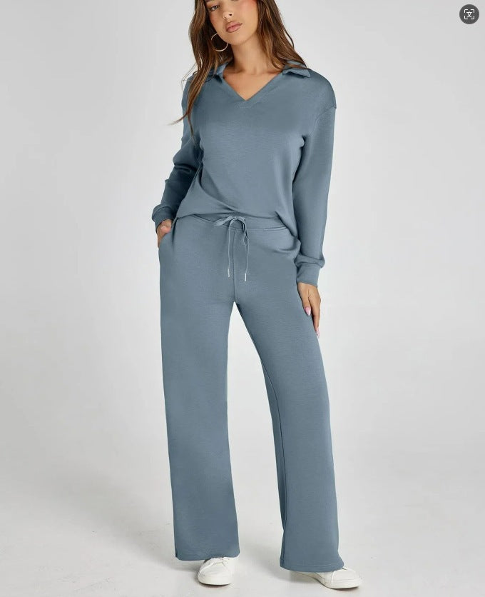 Karolina | Komplet Damski Casual Bluza Zip Spodnie Szerokie