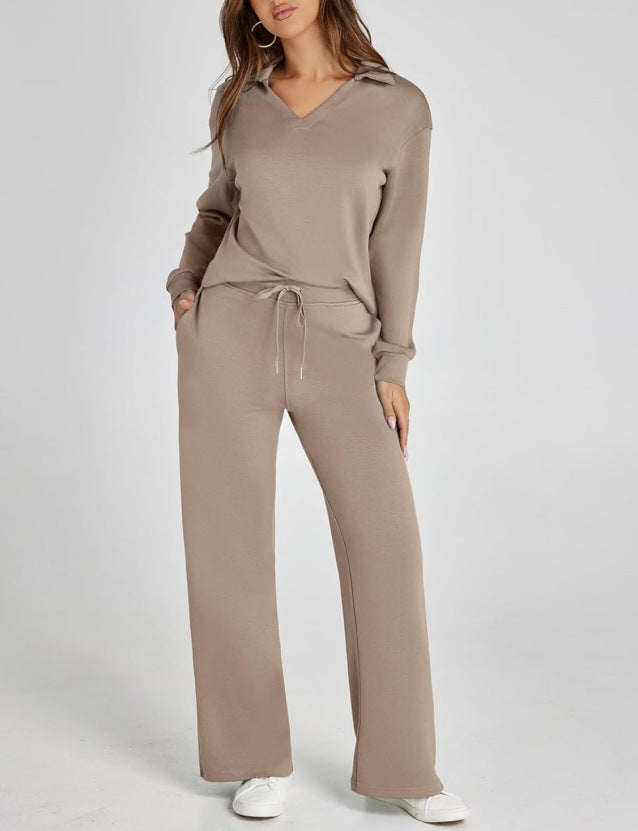 Karolina | Komplet Damski Casual Bluza Zip Spodnie Szerokie