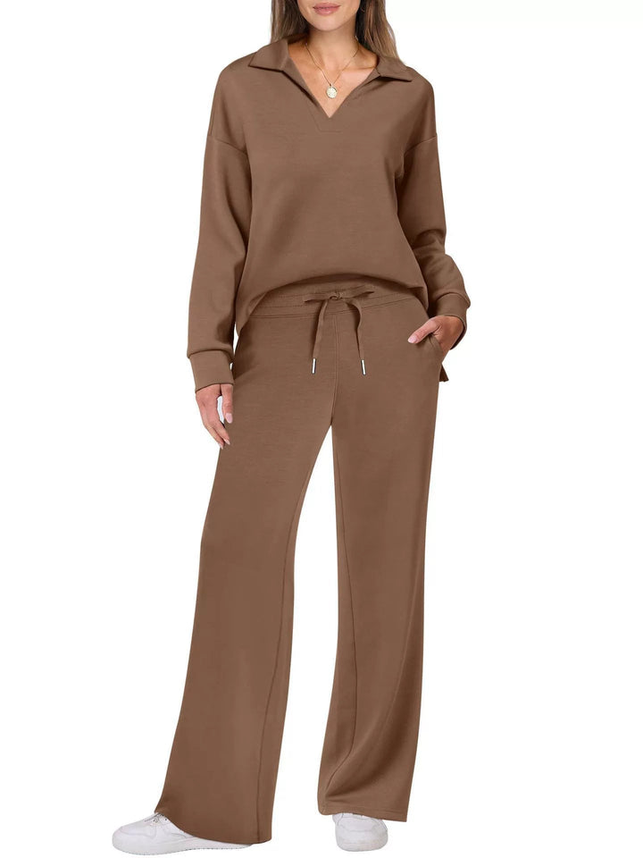 Karolina | Komplet Damski Casual Bluza Zip Spodnie Szerokie