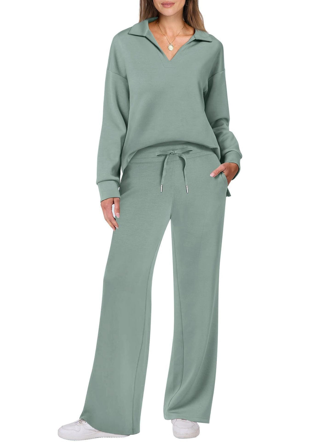 Karolina | Komplet Damski Casual Bluza Zip Spodnie Szerokie