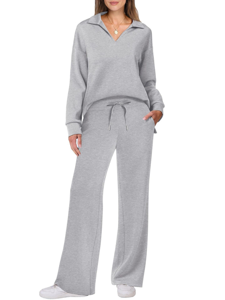 Karolina | Komplet Damski Casual Bluza Zip Spodnie Szerokie
