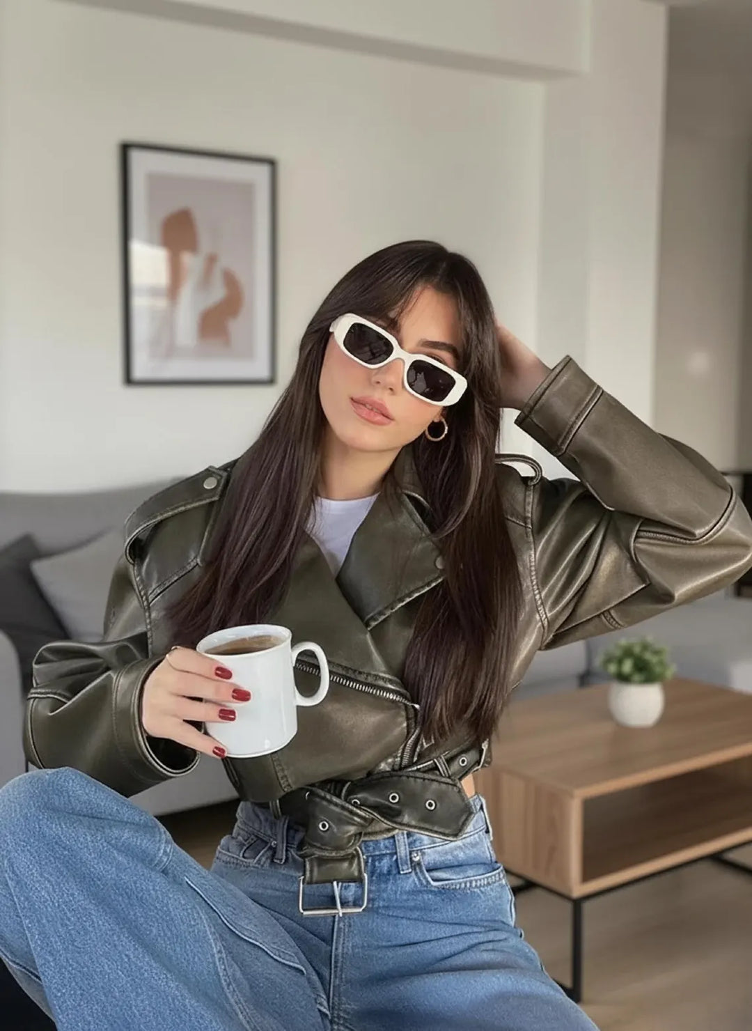 Monika | Kurtka Cropped Belted Moto