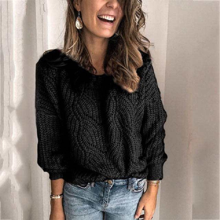 Barbara | Sweter damski z grubym splotem i dekoltem w serek