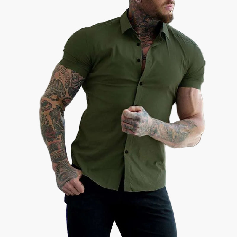 Michał | Męska koszula slim fit z krótkim rękawem – nowoczesny t-shirt na czas wolny i do biura