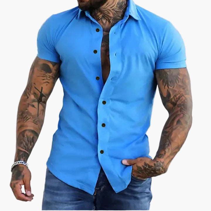 Michał | Męska koszula slim fit z krótkim rękawem – nowoczesny t-shirt na czas wolny i do biura