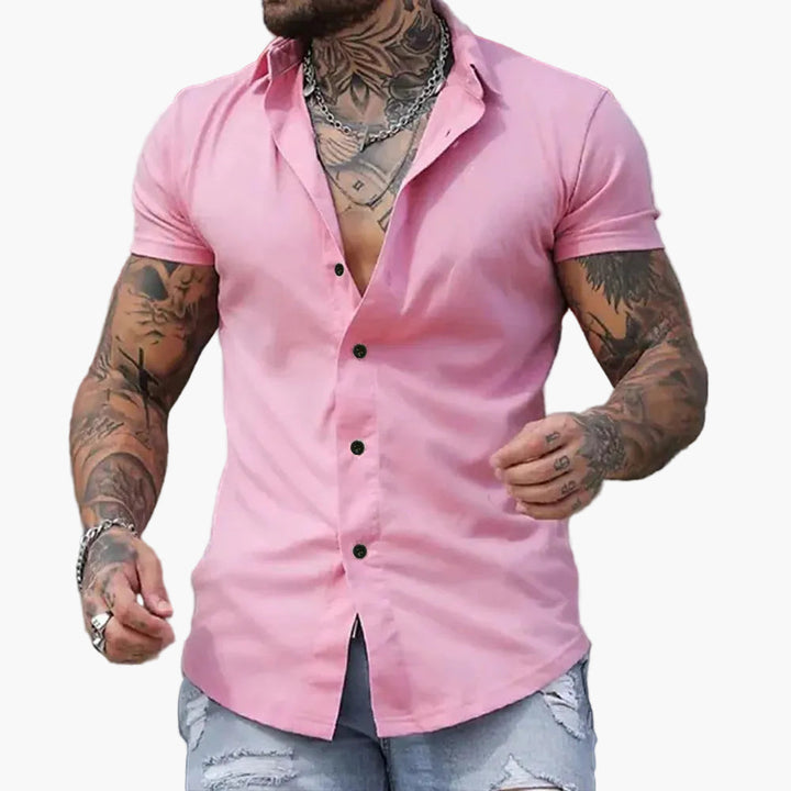 Michał | Męska koszula slim fit z krótkim rękawem – nowoczesny t-shirt na czas wolny i do biura