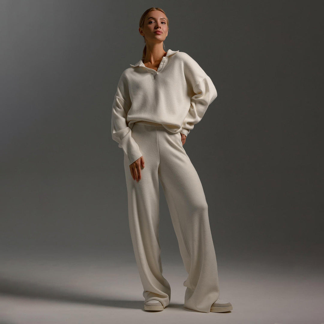 Marta | Komplet Damski Sweter Polo i Szerokie Spodnie